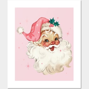 Retro Santa Claus Mid Century Modern Cute Pink Santa Sparkles Posters and Art